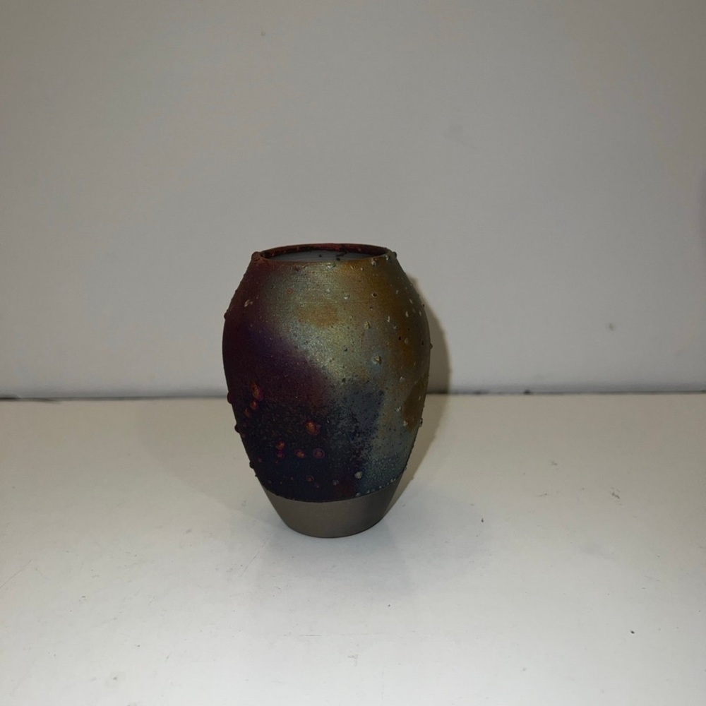 Signed Norman Bacon, Textured Raku Glaze Art Pottery